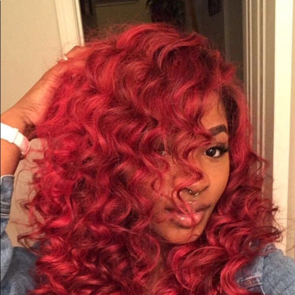 22” Red Curly Front Lace Wig Unit
